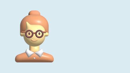 Smiling old woman, senior lady avatar. Grandmother wearing glasses, with grey hair. 3d illustration