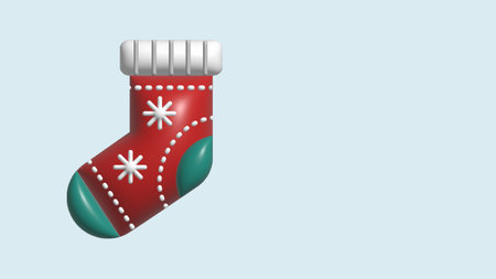 Red christmas stocking with pattern isolated over white 3d renderingの写真素材
