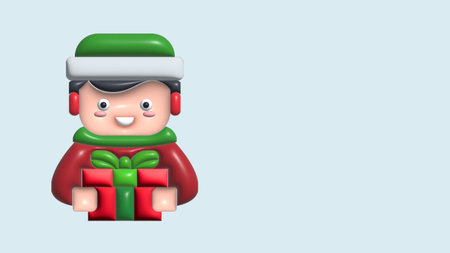 Christmas cute man. man happiness smile face positive emotions with hold gift. Isolated Holiday...