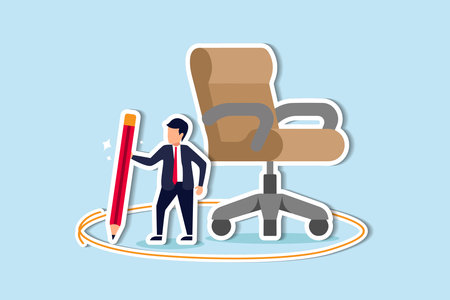 Work boundary, comfort zone or scope of work, set up assignment or management authority concept, smart businessman drawing circle around his office chair.のイラスト素材