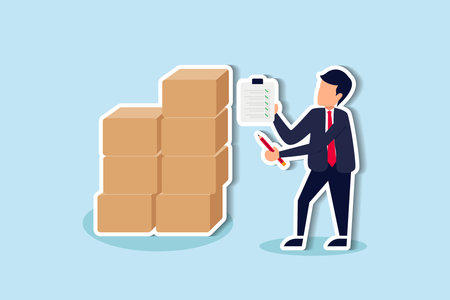 Checking inventory, QC, quality control to assure product delivery concept, smart businessman entrepreneur starting online business checking package before shipping.のイラスト素材