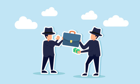 Fraud, bribery, corruption, or hackers stealing and selling data on the dark web, concept of Anonymous criminal buying stolen goods with lots of money from another thiefのイラスト素材