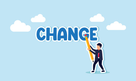 Turn change into chance transform for business opportunities, evolve to win competition, concept of A smart businessman uses an eraser to turn change into chanceのイラスト素材