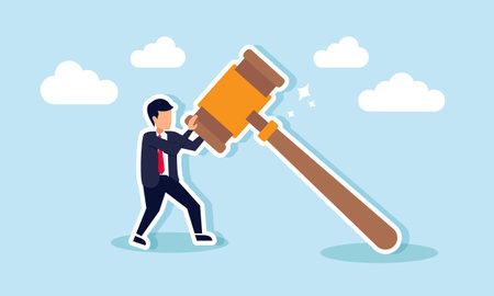 A businessman trying to lift a gavel, illustration of efforts to uphold the law regarding business issues facedのイラスト素材