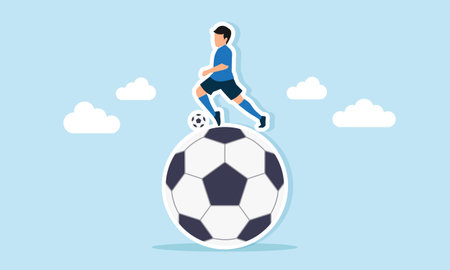 football  player playing football on top of a giant ball illustration of football playing strategyのイラスト素材
