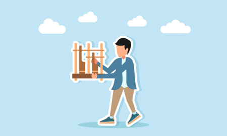 Young man playing traditional angklung musical instrument illustration of appreciation for music day or music festivalのイラスト素材