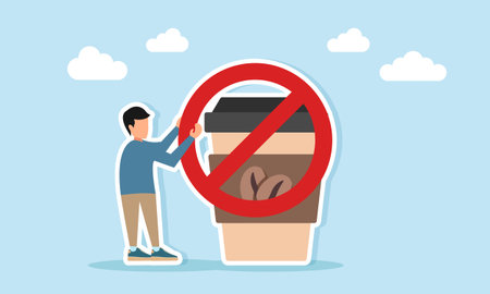 Man holding dont sign near coffee cup illustration for coffee day celebration or coffee festival appreciationのイラスト素材