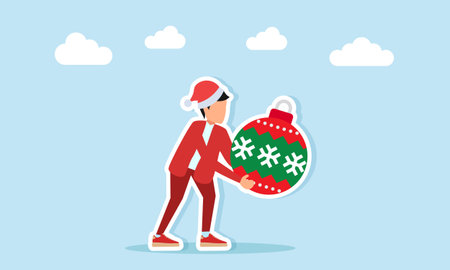 Man in red outfit and Santa hat holding bell illustration of Christmas holiday celebrationのイラスト素材