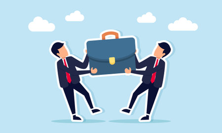 Two businessmen pulling a briefcase as an illustration of competing to secure business projectsのイラスト素材