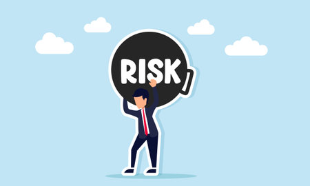 Businessman carrying load labeled risk illustration of business decision to take greater riskのイラスト素材