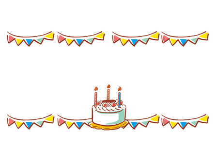 Party Style Birthday Cake Watercolor Hand Drawn Frameのイラスト素材