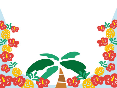 Refreshing hibiscus and pineapple frameのイラスト素材