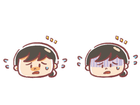 Illustration set of the face of a woman suffering from alopecia areataのイラスト素材