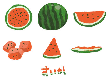 Watercolor illustrations of various watermelonsのイラスト素材