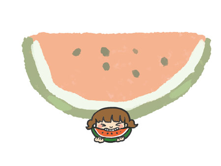 Frame 3 of a girl biting into a watermelon and a watermelonのイラスト素材