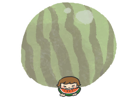 Frame 2 of a boy biting into a watermelon and a watermelonのイラスト素材