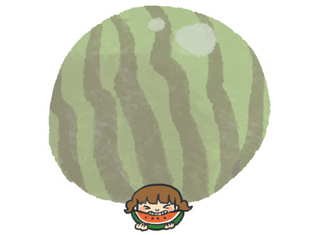 Frame 1 of a girl biting into a watermelon and a watermelonのイラスト素材