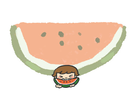 Frame 3 of a boy biting into a watermelon and a watermelonのイラスト素材