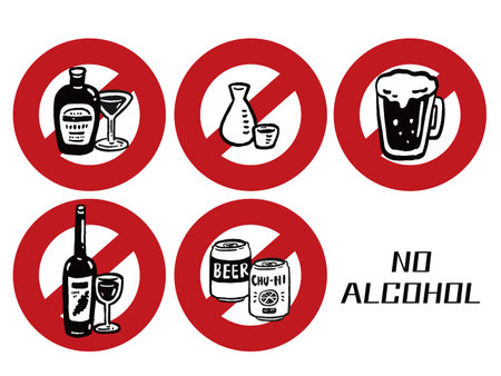 No Drinking alcohol simple illustration set of abstinence iconsのイラスト素材