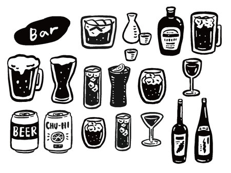 Various sake illustration set Single color simpleのイラスト素材