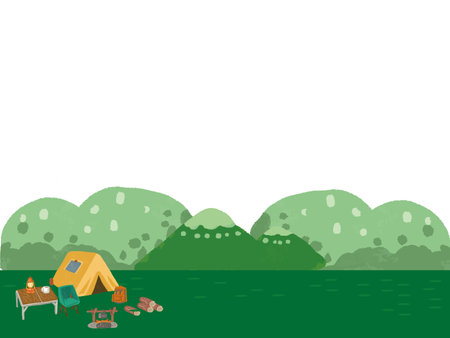 Watercolor hand drawn style frame illustration with tent Camping Outdoorのイラスト素材