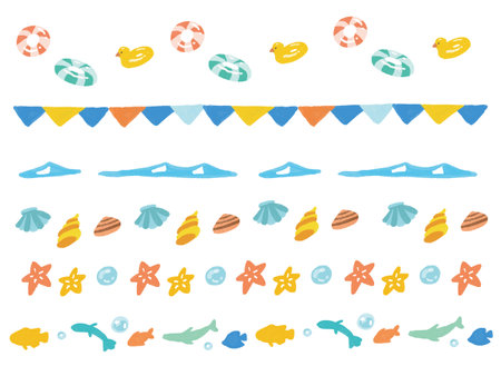 Colorful handdrawn watercolor lines with summer image illustration setの写真素材