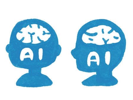 Deformed silhouette of AI brain person 2 patterns handdrawn watercolor style illustration setのイラスト素材
