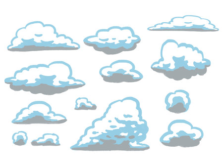 Hand-drawn style simple illustration of loose cloudsのイラスト素材