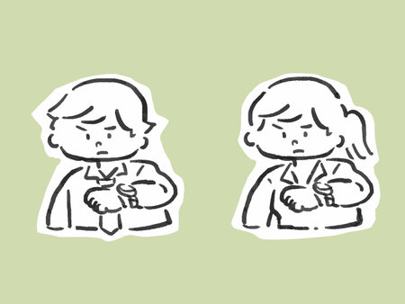 Single color illustration set of time-conscious businessman and office ladyのイラスト素材