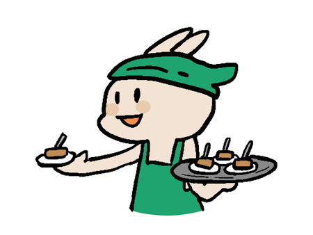 Simple hand-drawn illustration of a rabbit doing a tasting saleのイラスト素材