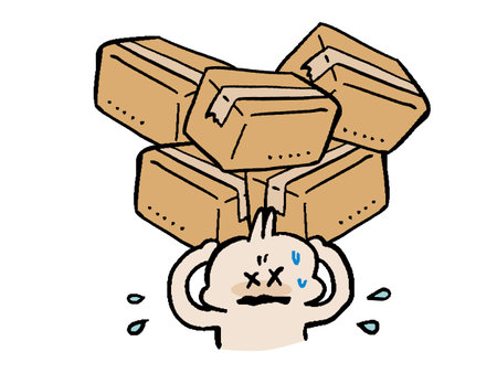 Simple hand-drawn style illustration of a rabbit suffering with a lot of inventoryのイラスト素材