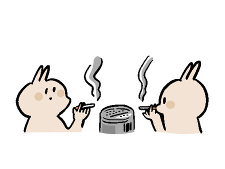 Simple illustration of smoking rabbits and ashtrayのイラスト素材