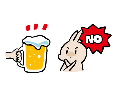 Simple illustration of a rabbit refusing alcoholのイラスト素材