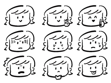 Hand-drawn female icons and face sets with various expressions (single color)のイラスト素材