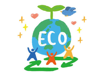 Ecology hand-drawn illustration of people living with the earthのイラスト素材