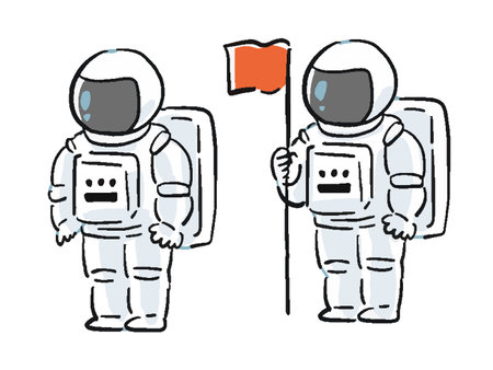 Hand drawn style loose illustration set of astronautsのイラスト素材