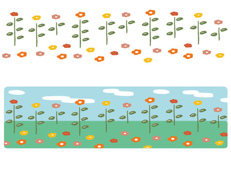 Scandinavian style hand drawn simple warm color flower line illustration setのイラスト素材