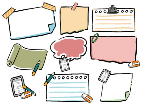 Notes and Notes Sticky Notes Frame Illustration Setのイラスト素材
