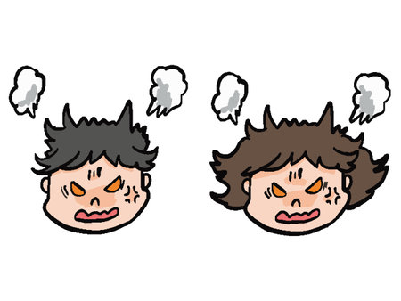 Illustration set of angry man and woman in demon form Icon faceのイラスト素材