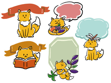 Various fox hand-drawn frame illustration setsのイラスト素材