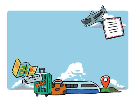 Travel travel hand drawn wind frame illustration sky and cloudsのイラスト素材