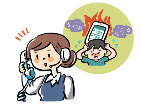 Illustration of an operator who responds to the phone with a person who is troubled by Internet flaming troubleのイラスト素材