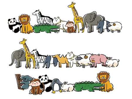 Side by side loose hand drawn style animal illustration setのイラスト素材