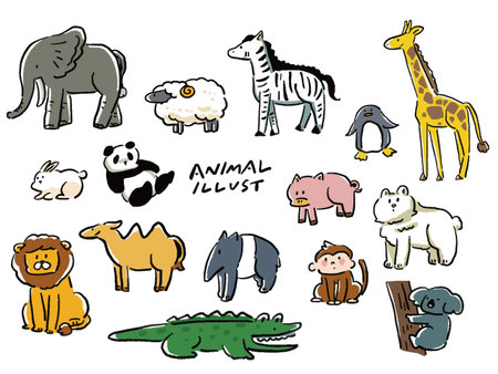 Loose hand drawn style animal illustration setのイラスト素材
