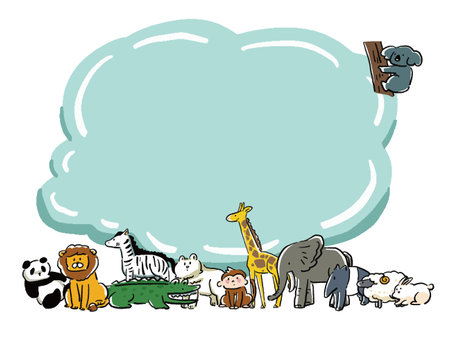 Illustration of a loose hand-drawn wind animal cloud frameのイラスト素材