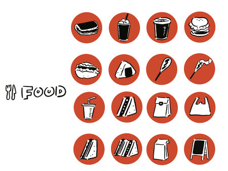 Fast Food Hand Drawn Icon Illustration Set Single Colorのイラスト素材