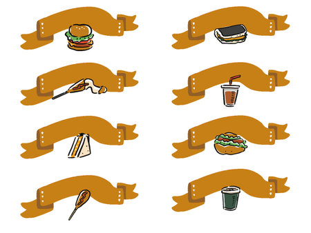 Fast food hand drawn style ribbon frame illustration setのイラスト素材