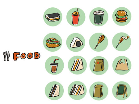 Fast food hand drawn style icon illustration setのイラスト素材