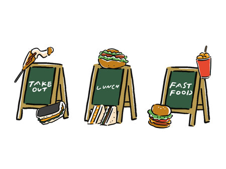 Illustration set of sign (blackboard) and hoodのイラスト素材