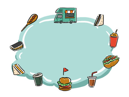 Fast food hand drawn wind cloud shape frame illustrationのイラスト素材